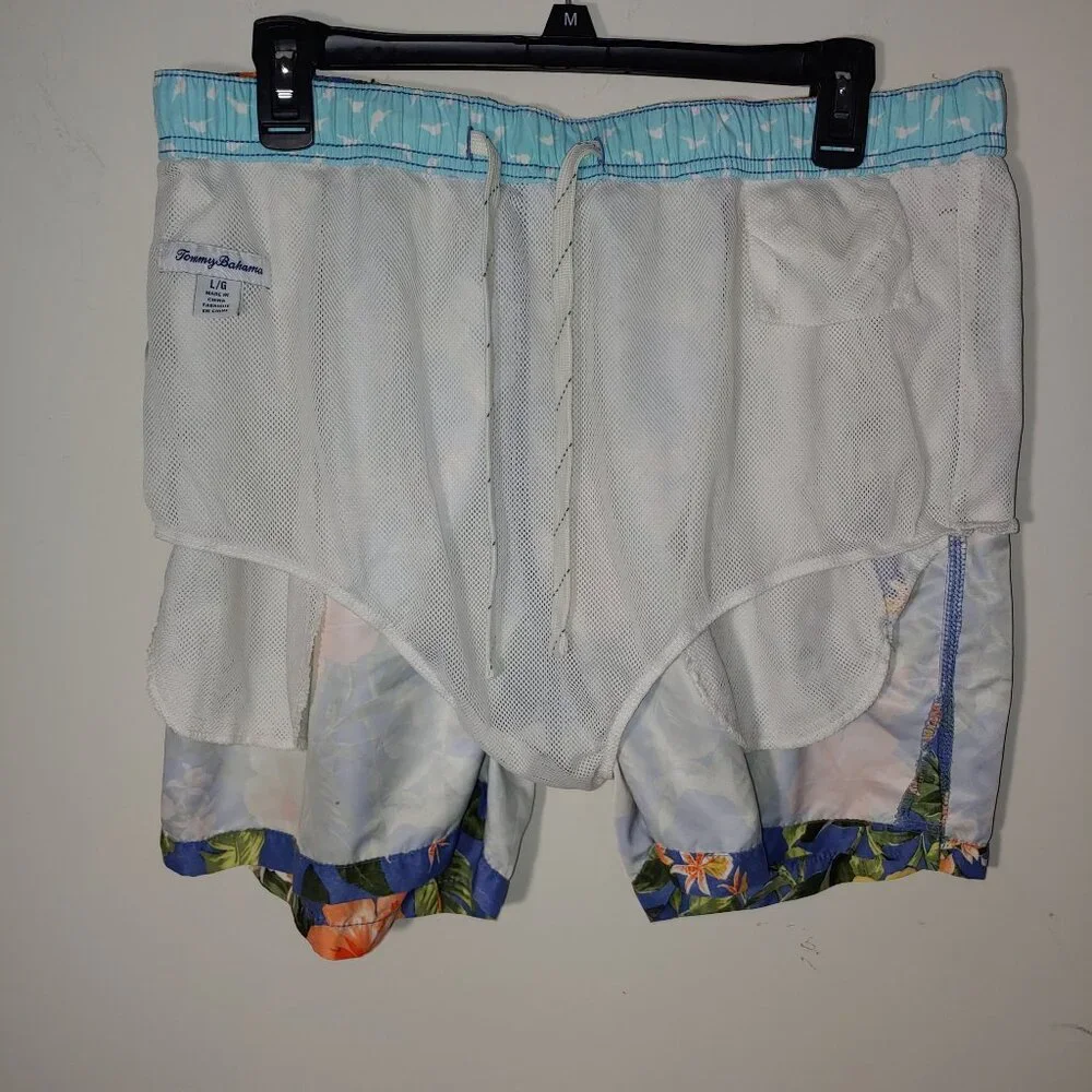 Tommy Bahama Swim Trunk Size L Tropical FLoral Blue